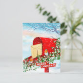 冬のクリスマスバード赤いポストボックスポストカード シーズンポストカード (スタンド正面)