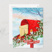 冬のクリスマスバード赤いポストボックスポストカード シーズンポストカード (正面/裏面)