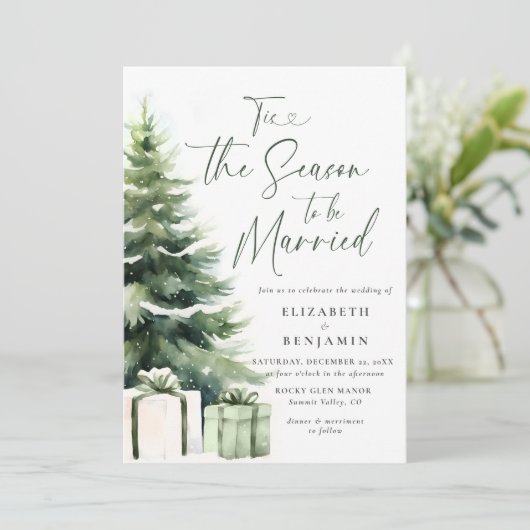 冬のクリスマスパインの木のエレガ素朴ントウェディング 招待状 (スタンド正面)