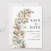 冬のクリスマスパインの木は日付を保存 招待状 (正面)