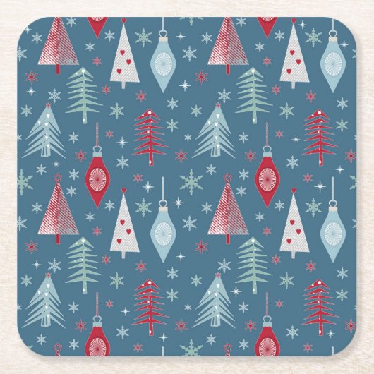 冬のクリスマスパターン。 スクエアペーパーコースター (正面)