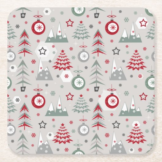冬のクリスマスパターン。 スクエアペーパーコースター (正面)
