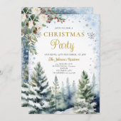 冬のクリスマスパーティーホワイト&ブルースノーフレーク 招待状 (正面/裏面)