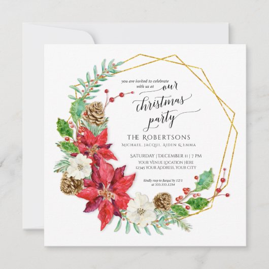 冬のクリスマスパーティー水色 | スクエア 招待状 (正面)