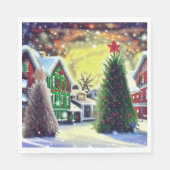 冬のクリスマスビレッジシーン スタンダードランチョンナプキン (正面)