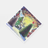 冬のクリスマスビレッジシーン スタンダードランチョンナプキン (角)