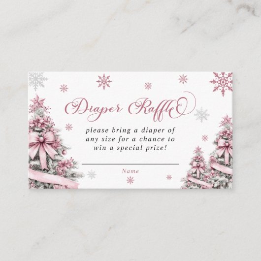 冬のクリスマスピンクの赤ちゃんシャワーおむつラッフル エンクロージャーカード (正面)
