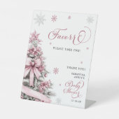 冬のクリスマスピンクの赤ちゃんシャワーの好意サイン 台座サイン (正面)