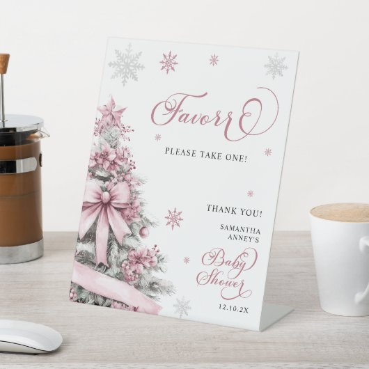 冬のクリスマスピンクの赤ちゃんシャワーの好意サイン 台座サイン (インサイチュ)