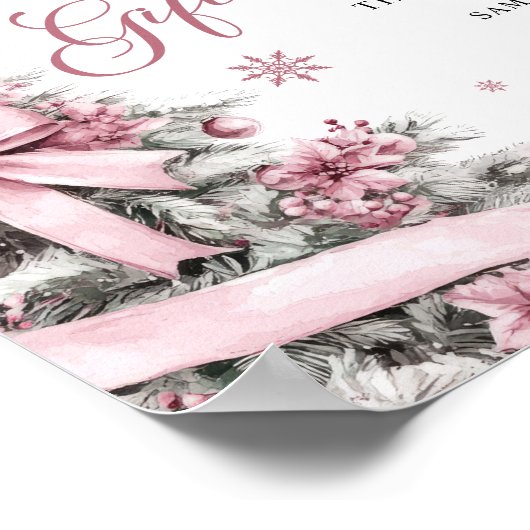 冬のクリスマスピンクの赤ちゃんシャワーカードギフトサイン ポスター (角)