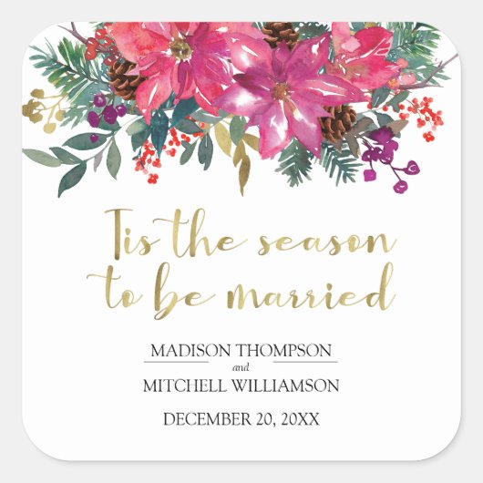 冬のクリスマスピンク結婚した色になる季節だ スクエアシール (正面)