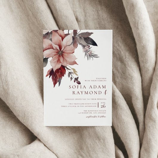 冬のクリスマスフラワーウォーター結婚カラー 招待状