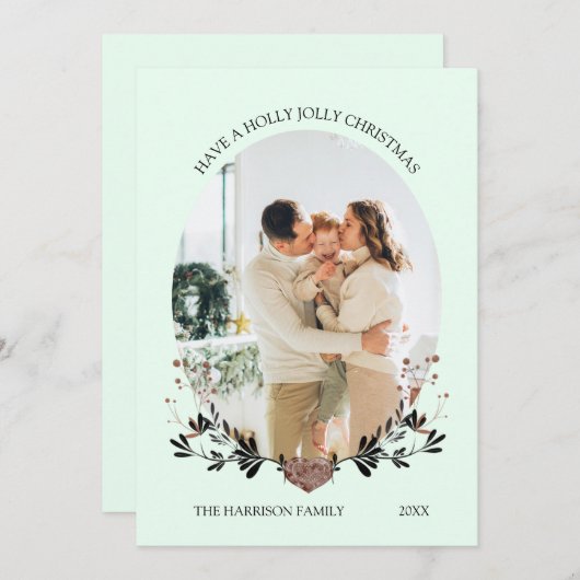 冬のクリスマスフレームフォトグリーン シーズンカード (正面/裏面)