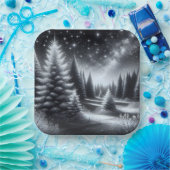 冬のクリスマスフロスト松 ペーパープレート (パーティー)