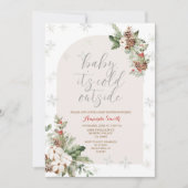 冬のクリスマスフローラ寒い屋外ベビースシャワー 招待状 (正面)