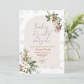 冬のクリスマスフローラ寒い屋外ベビースシャワー 招待状 (スタンド正面)