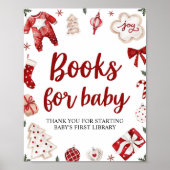冬のクリスマスブックスベビーの赤ちゃんシャワーのサイン ポスター (正面)