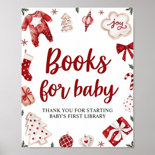 冬のクリスマスブックスベビーの赤ちゃんシャワーのサイン ポスター (正面)