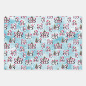 冬のクリスマスブルーとピンクかわいいペンギンのクリスマス ラッピングペーパーシート (正面2)