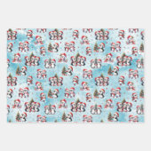 冬のクリスマスブルーと赤かわいいペンギンのクリスマス ラッピングペーパーシート (正面2)