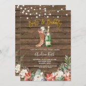 冬のクリスマスブーツと泡立つブライダルシャワー 招待状 (正面/裏面)