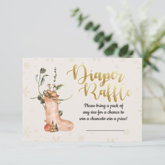 冬のクリスマスベビーシャワーおむつラッフルカード 招待状 (スタンド正面)