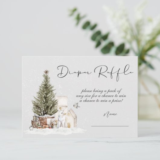 冬のクリスマスベビーシャワーおむつラッフルカード 招待状 (スタンド正面)