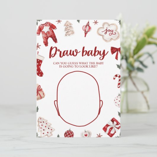冬のクリスマスベビーシャワーを描画ベビーゲーム 招待状 (スタンド正面)