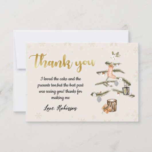 冬のクリスマスベビーシャワーサンキューカード 招待状 (正面)