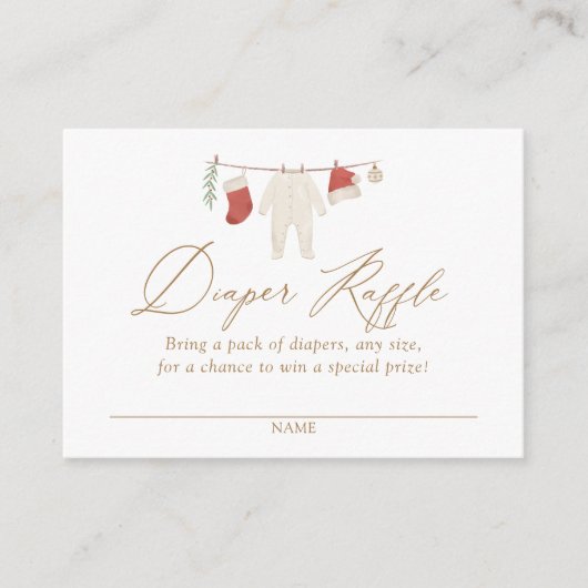 冬のクリスマスベビー服おむつラッフルチケット エンクロージャーカード (正面)