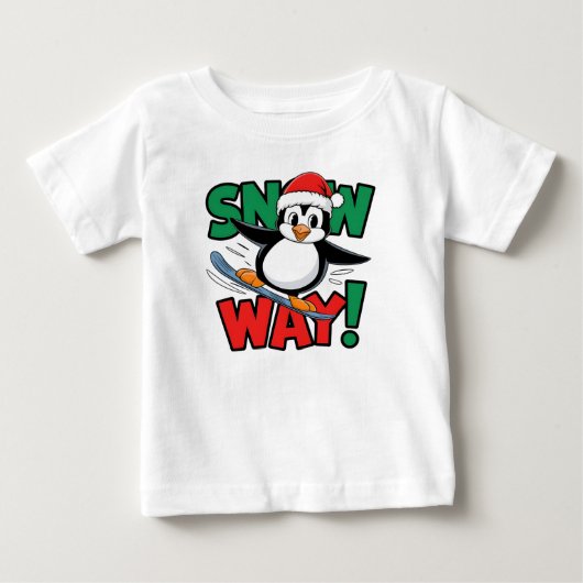 冬のクリスマスペンギンの雪遊び ベビーTシャツ (正面)