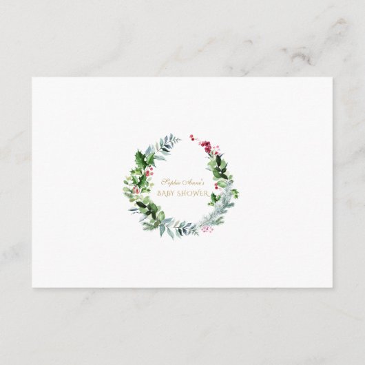 冬のクリスマスホリデーズベビーシャワー エンクロージャーカード (裏面)