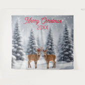 冬のクリスマスホリデーフォトブース背景 タペストリー (正面(横))