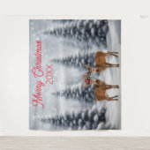 冬のクリスマスホリデーフォトブース背景 タペストリー (正面)