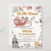 冬のクリスマスホリデーレトログルーヴィーバースデー 招待状 (正面)