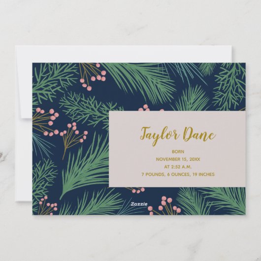 冬のクリスマスホリデー写真の誕生のお知らせ シーズンカード (裏面)