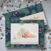 冬のクリスマスホリデー写真の誕生のお知らせ シーズンカード