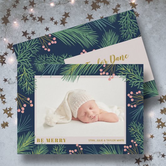 冬のクリスマスホリデー写真の誕生のお知らせ シーズンカード