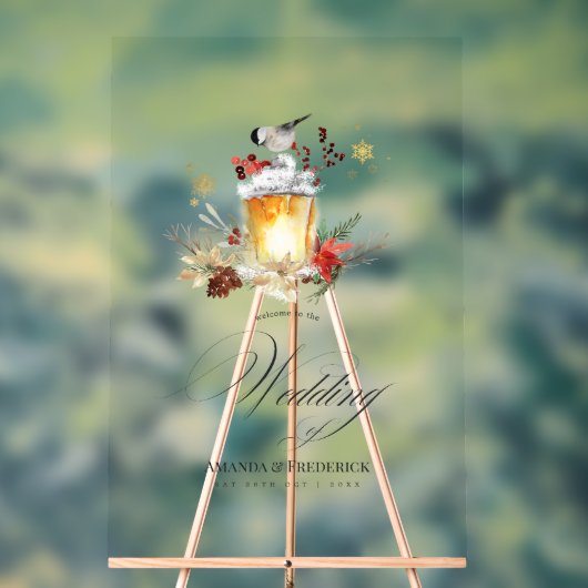 冬のクリスマスホリデー結婚ズ・ウェルカム アクリルサイン (ニュートラル)