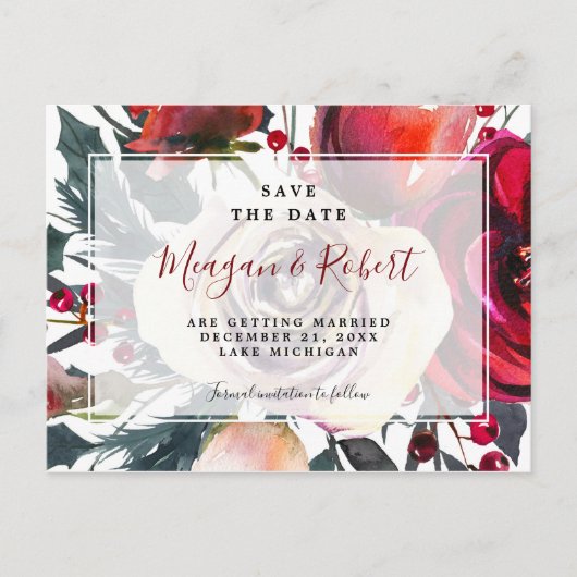 冬のクリスマスホリデー・セーブ・ザ・デートカード 案内ポストカード (正面)