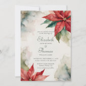 冬のクリスマスポインセチアモダンヴィンテージウェディング 招待状 (正面)