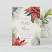 冬のクリスマスポインセチアモダンヴィンテージウェディング 招待状 (スタンド正面)
