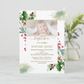 冬のクリスマスポインセチア松のベリーフォトバプテスマ 招待状 (スタンド正面)