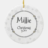 冬のクリスマスポメラニア犬(白)ドッグスカーフ雪 セラミックオーナメント (裏面)