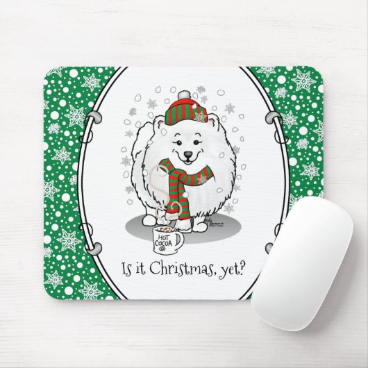 冬のクリスマスポメラニア犬（白）ドッグスカーフ雪 マウスパッド (マウス)