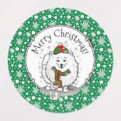 冬のクリスマスポメラニア犬(白)ドッグスカーフ雪 ラベル (デザイン1)