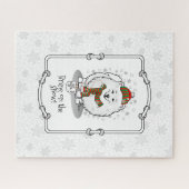 冬のクリスマスポメラニア犬（白）犬かわいい雪 ジグソーパズル (横)