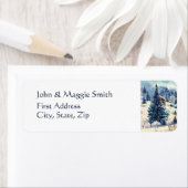 冬のクリスマスマウンテンツリーズランドスケープ雪 ラベル (インサイチュ)