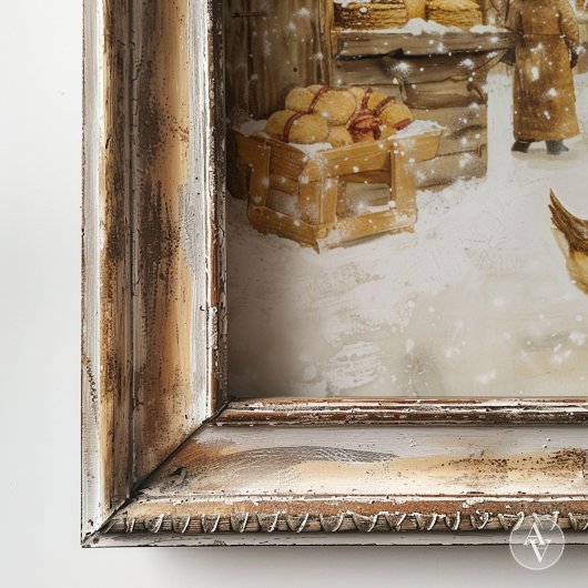 冬のクリスマスマーケット絵を描の雪の村 ポスター