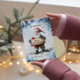 冬のクリスマスメリーサイン入りサンタ シーズンカード